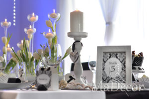 dekoracje stołu czarno - białe - szczecinek